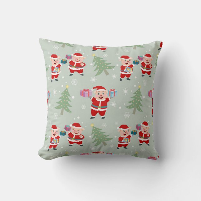 Coussin Motif de cochon de Noël offrant des cadeaux (Recto)