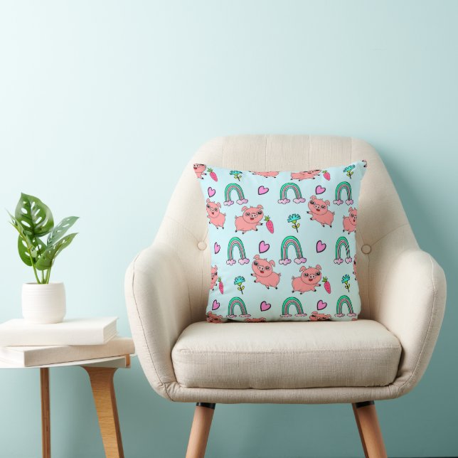 Coussin Motif de cochons et d'arcs-en-ciel mignons et exce (Chaise)