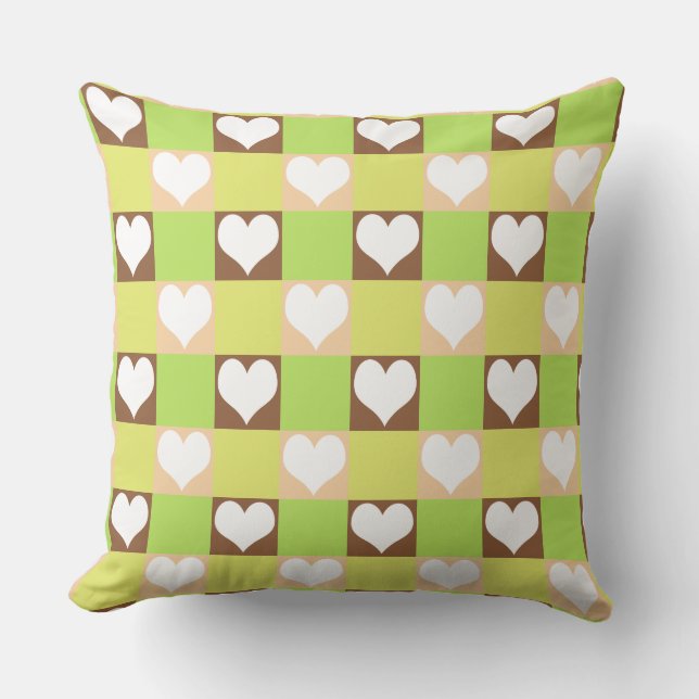 Coussin Motif de cœur à damier rétro (Recto)