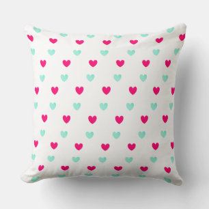 Coussin Motif de cœur bleu et rouge sur fond blanc