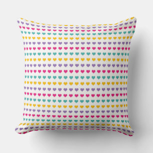 Coussin Motif de cœur : bleu, rose, jaune et violet