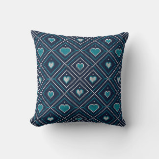 Coussin Motif de coeur bleu vert Pixel