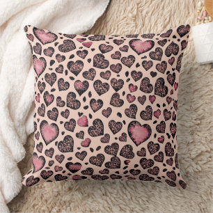 Coussin Motif de cœur de léopard rose sur fond rose pâle