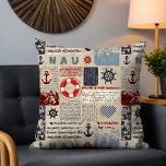 Coussin Motif de coeur de roue de l'Ancre de gravité nauti<br><div class="desc">Ce design rustique présente un motif d'objets nautiques en rouge,  bleu,  bordeaux et blanc sur un arrière - plan beige #home #décoration #home #nautical #marine #anchor #intérieurs #intérieurs #intérieurs #intérieurs #design #couettes #coussins #coussins #maison #bateau #voilier #voilier #yacht #love #nauticaldécor</div>
