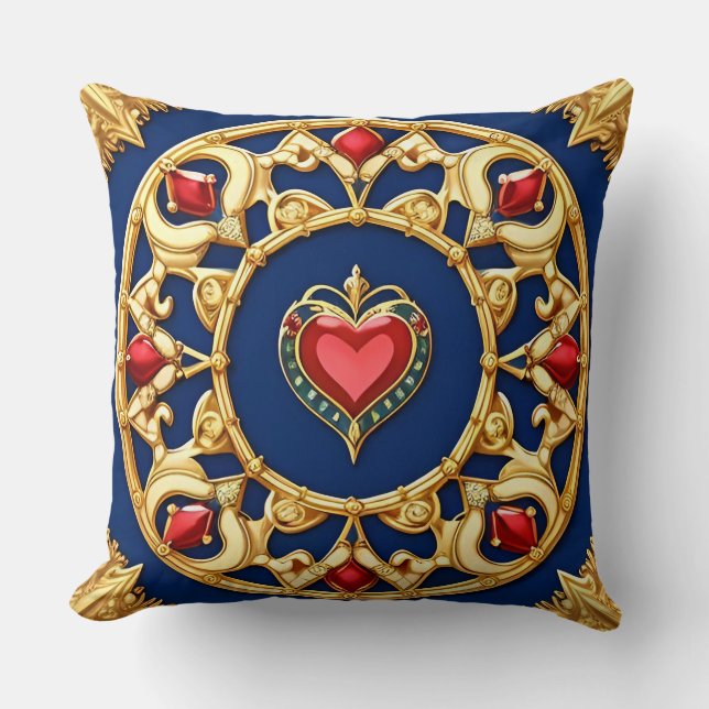 Coussin Motif de cœur encadré doré avec design orné (Recto)