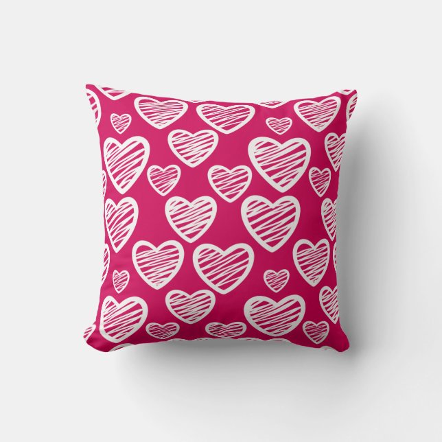 Coussin Motif de coeur Gras Rouge et Blanc Scribble (Recto)