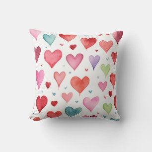 Coussin Motif de cœur moderne aquarelle rouge rose bleu