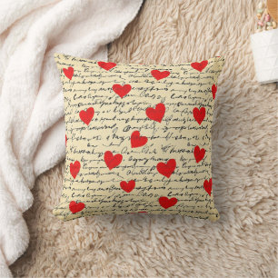 Coussin Motif de cœur moderne avec arrière-plan en écritur