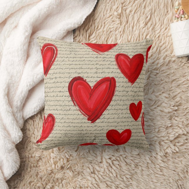 Coussin Motif de cœur moderne avec arrière-plan en script  (Couverture)