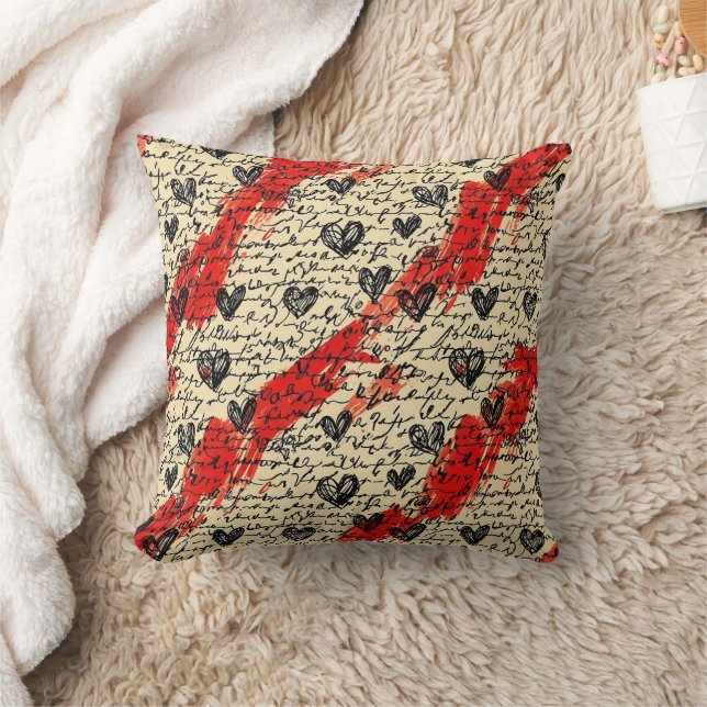 Coussin Motif de cœur moderne avec fond de script (10) (Couverture)
