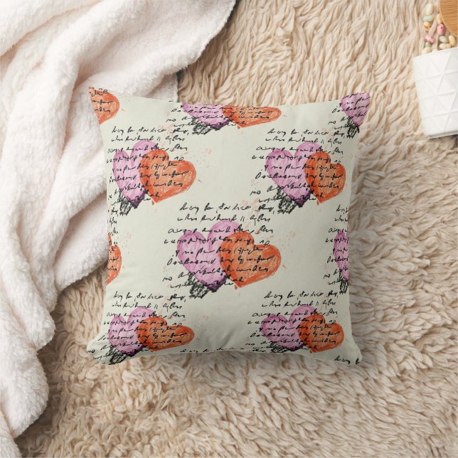 Coussin Motif de cœur moderne avec fond de script (12) (Couverture)