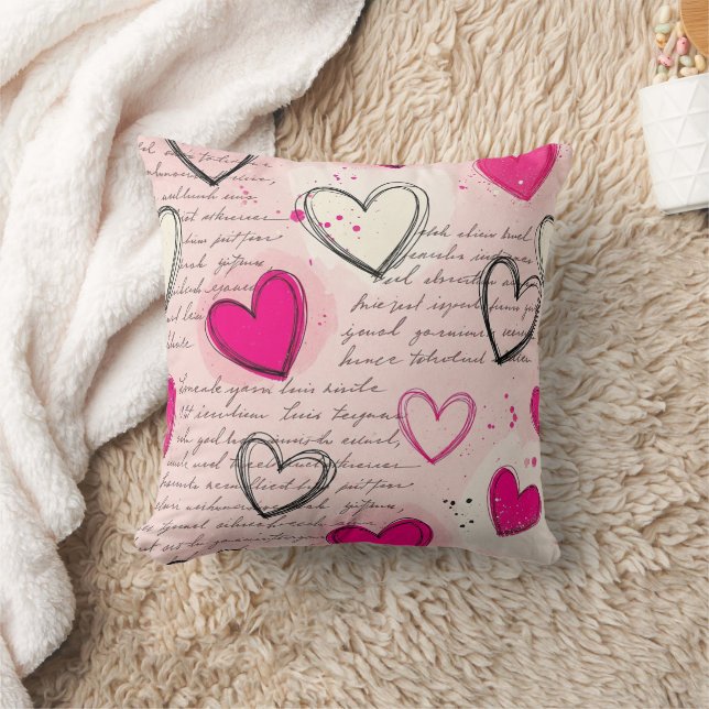 Coussin Motif de cœur moderne avec fond de script (18) (Couverture)