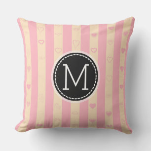 Coussin Motif de coeur moderne Monogram Pink Stripes