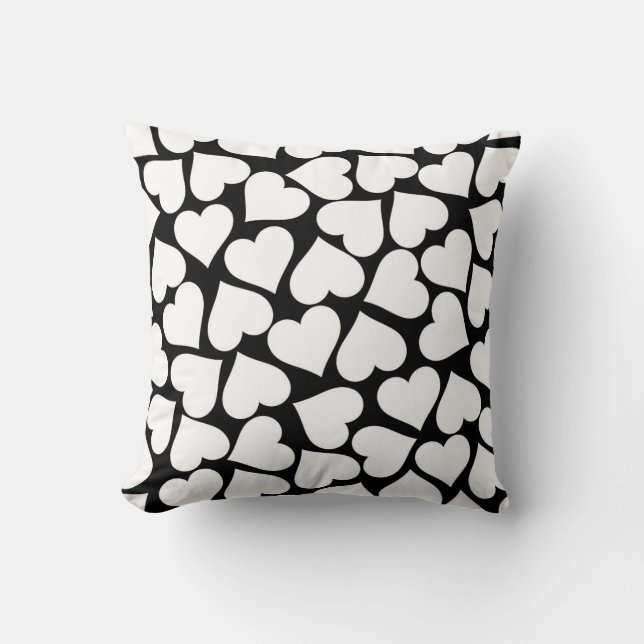 Coussin Motif de coeur noir et blanc rétro (Recto)