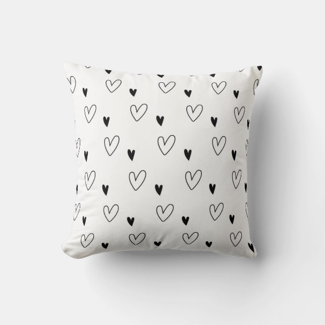 Coussin Motif de coeur noir et blanc scandinave (Recto)