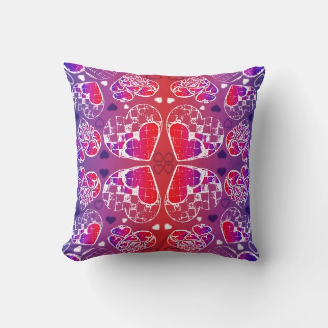 Coussin Motif de coeur romantique violet et rouge Whimsica (Recto)