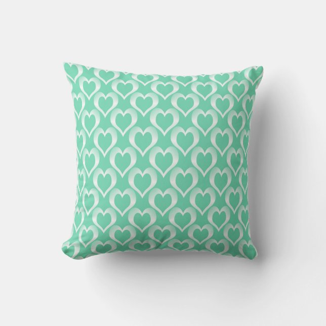Coussin Motif de cœurs blancs aquamarine (Recto)