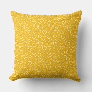 Coussin Motif de cœurs d'amour jaune et blanc