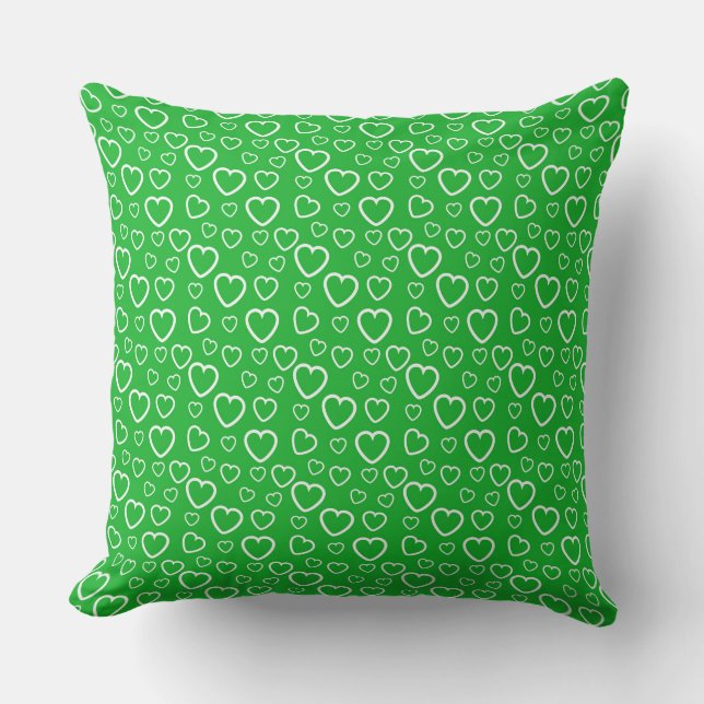 Coussin Motif de cœurs d'amour verts et blancs (Recto)