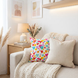 Coussin Motif de coeurs joyeux peints à la main colorés