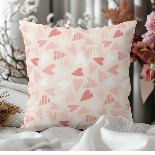Coussin Motif de coeurs roses chic pour décoration de la S (Chic Pink Hearts Pattern Valentines Day Decorative Throw Pillow)