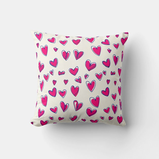 Coussin Motif de cœurs roses décoration de la Saint-Valent (Recto)