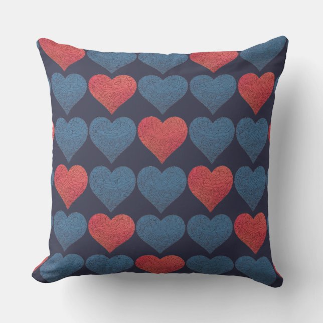 Coussin Motif de cœurs rouges et bleus (Recto)