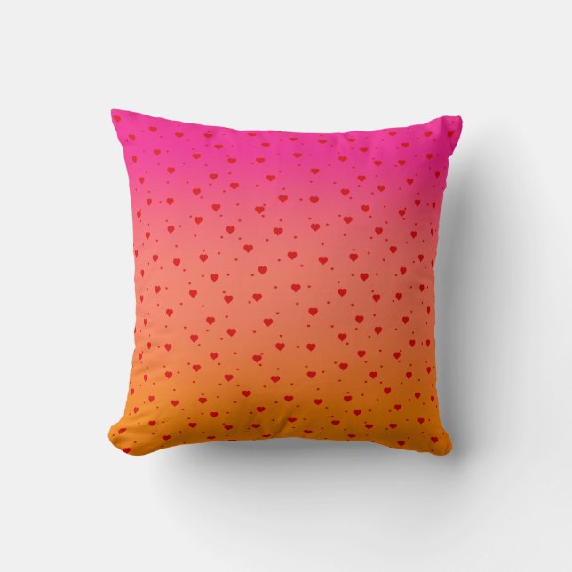 Coussin Motif de cœurs rouges ombrés rose et orange (Recto)