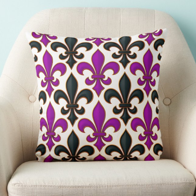 Coussin Motif de conception de fleur de lis baroque noir v (Créateur téléchargé)