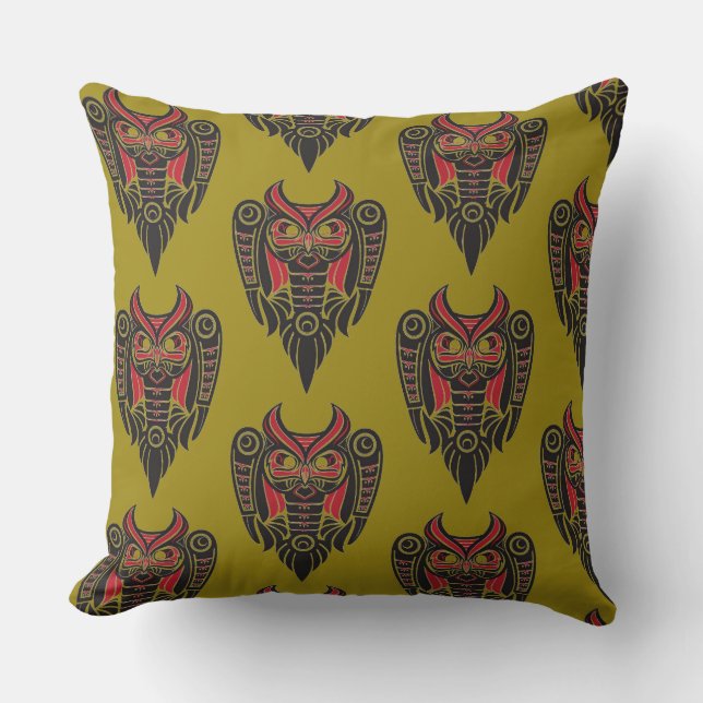 Coussin motif de conception de hibou tatouage d'art tribal (Recto)
