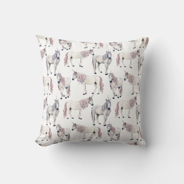 Coussin Motif de conte de fées de licorne d'aquarelle (Recto)