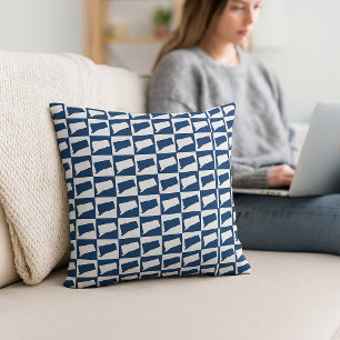 Coussin Motif de contour du Connecticut bleu et blanc