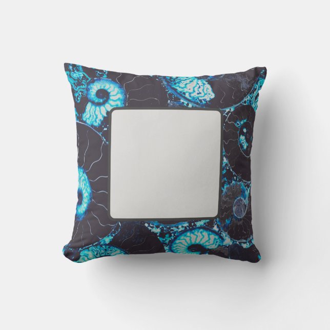 Coussin Motif de coque Nautilus noir bleu, géométrie effra (Recto)