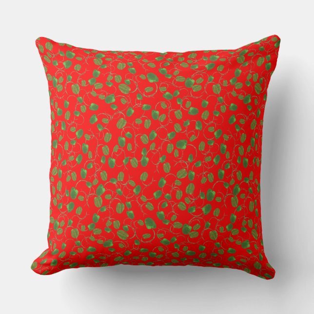 Coussin Motif de coquelicots verts sur rouge vif (Recto)