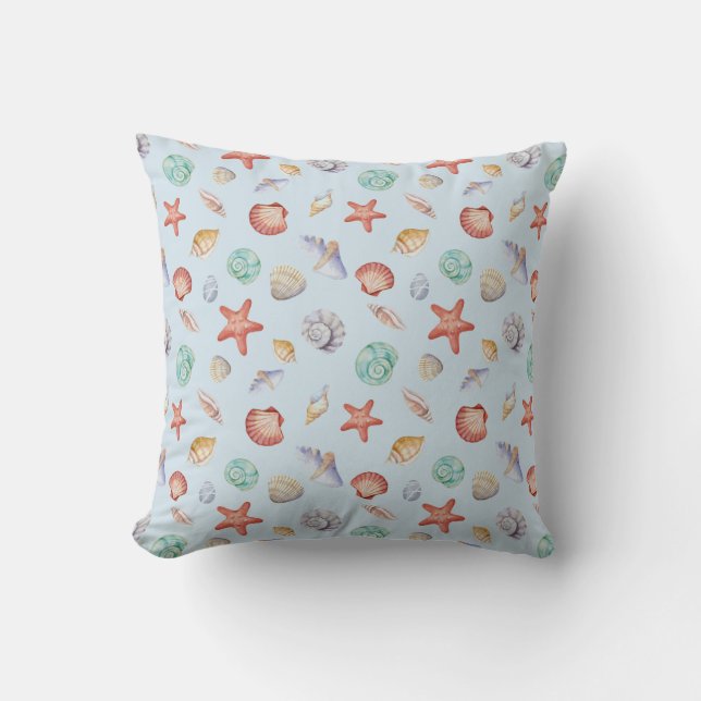 Coussin Motif de coquillages à l'aquarelle (Recto)