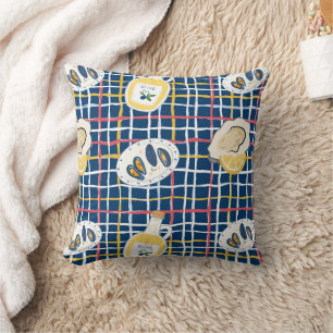 Coussin Motif de coquillages méditerranéens et d'huile d'o