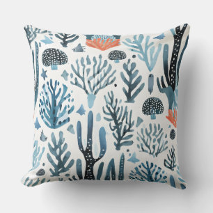 Coussin motif de corail bleu