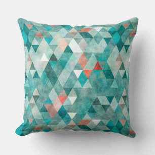 Coussin Motif de corail turquoise de triangle d'aquarelle