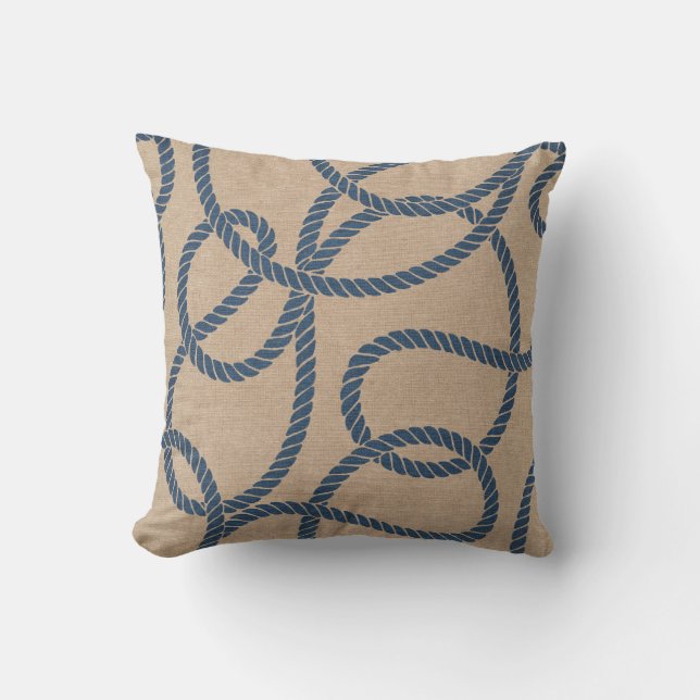 Coussin Motif de corde de cowboy dans Tan et le bleu (Recto)