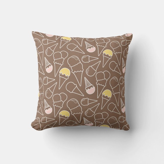 Coussin Motif de cornet de crème glacée sur le brun (Recto)
