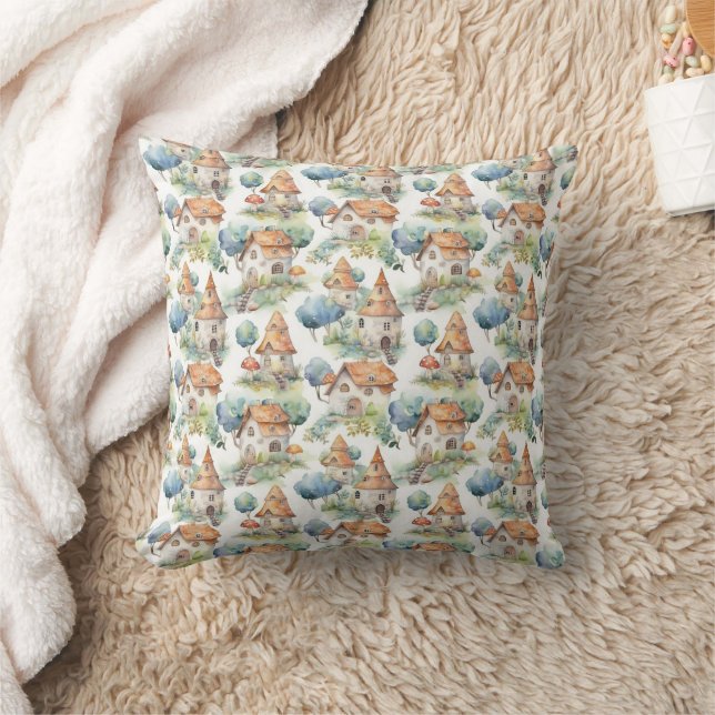 Coussin Motif de cottage champignon fantaisiste (11) (Couverture)