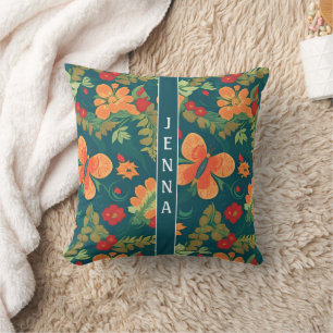 Coussin Motif de couleur florale de chenille à rayon de so