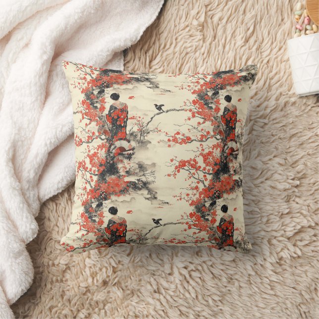 Coussin Motif de couple de kimono romantique Sakura (2) (Couverture)