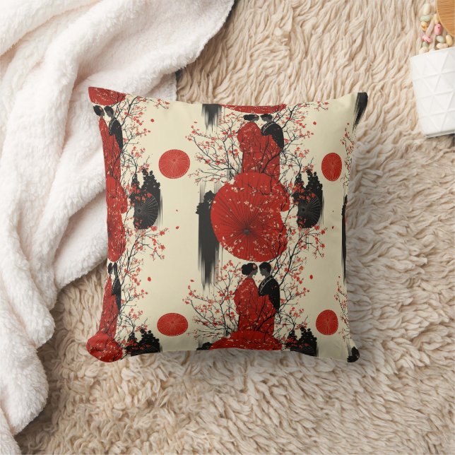 Coussin Motif de couple de kimono romantique Sakura (4) (Couverture)
