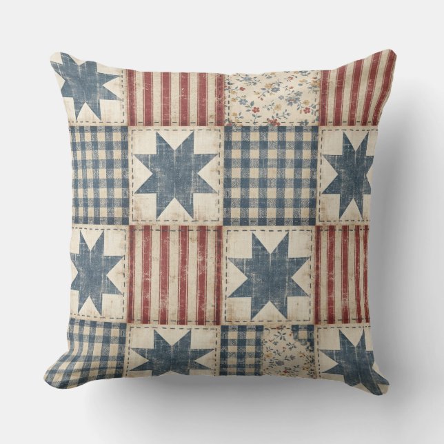 Coussin Motif de Courtepoint Patchwork Americana Rustique (Recto)
