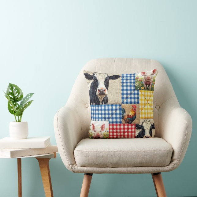Coussin Motif de Courtepointe d'Animaux de Ferme (Chaise)