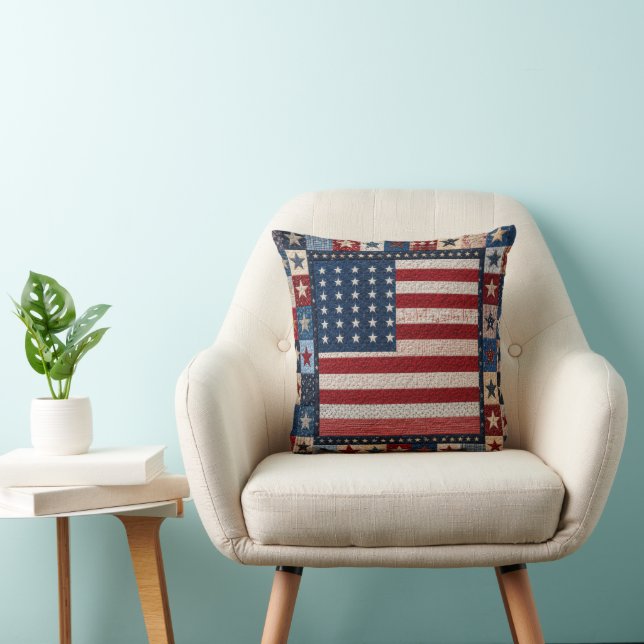 Coussin Motif de courtepointe de drapeau américain (Chaise)