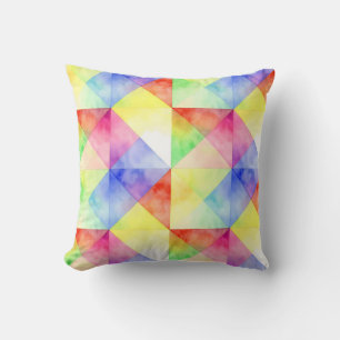 Coussin Motif de courtepointe diamant arc-en-ciel à l'aqua