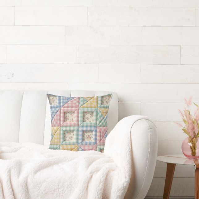 Coussin Motif de courtepointe en patchwork gingham (Canapé)