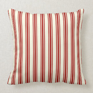 Coussin Motif de coutil rouge foncé et crème de rayures